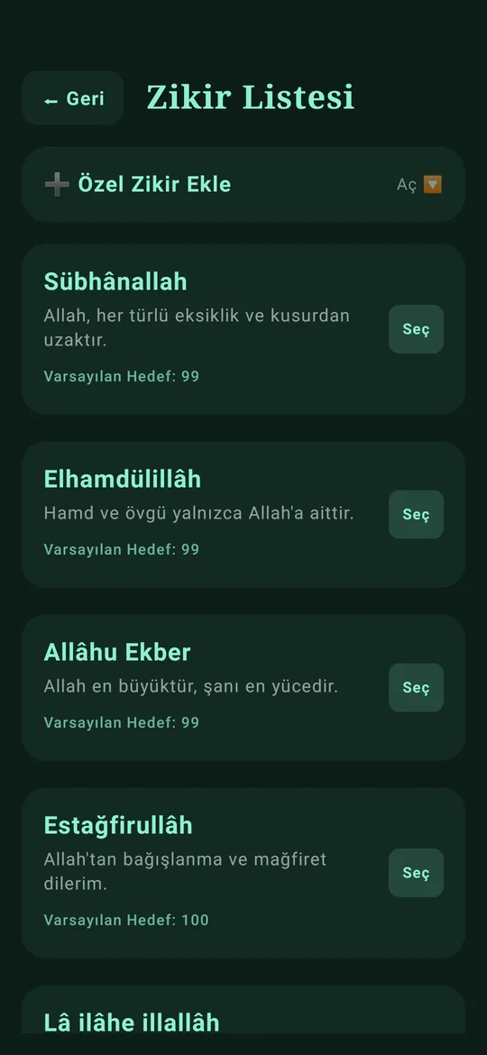 Zikra Zikir Listesi